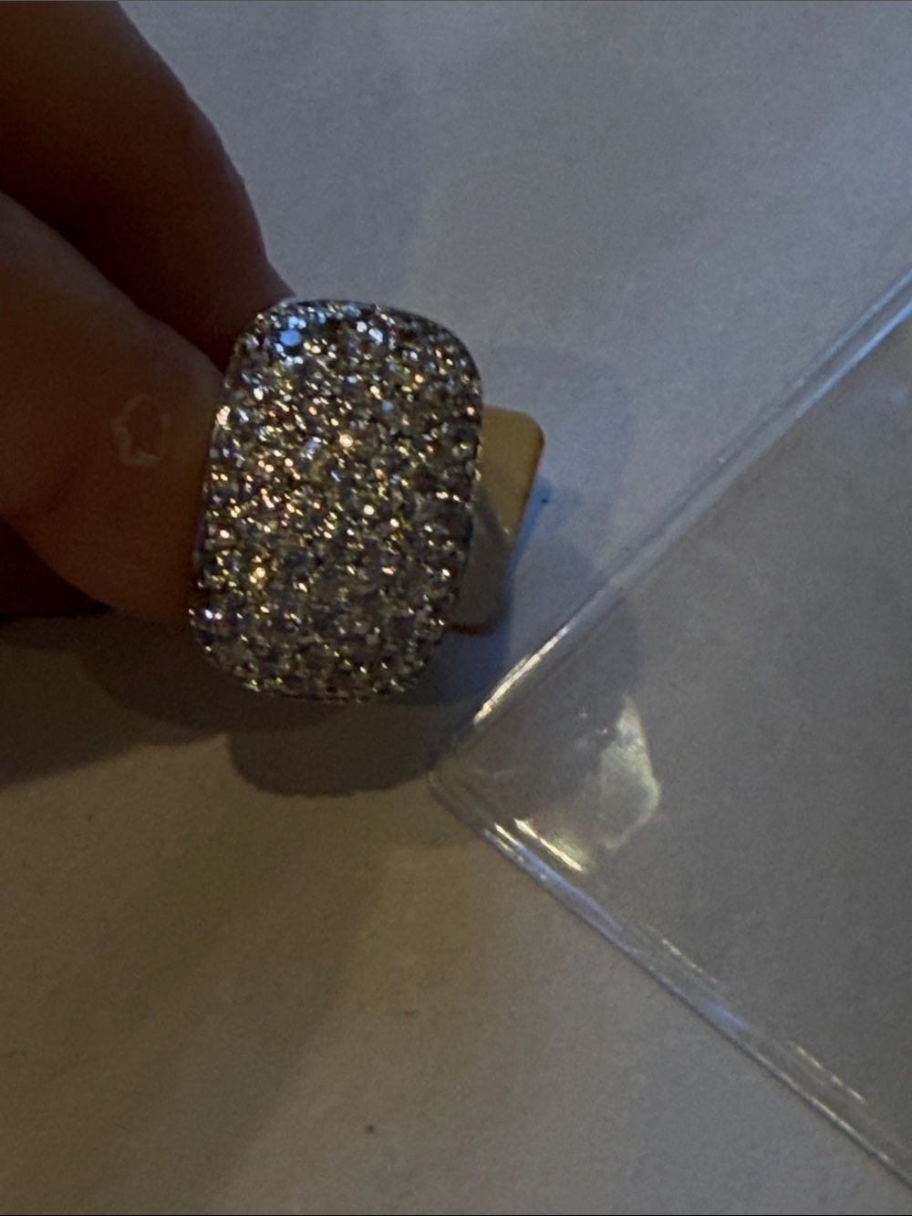 Sparkling Pave Crystal Statement Ring - Silver tone 18KGE Czech size 5